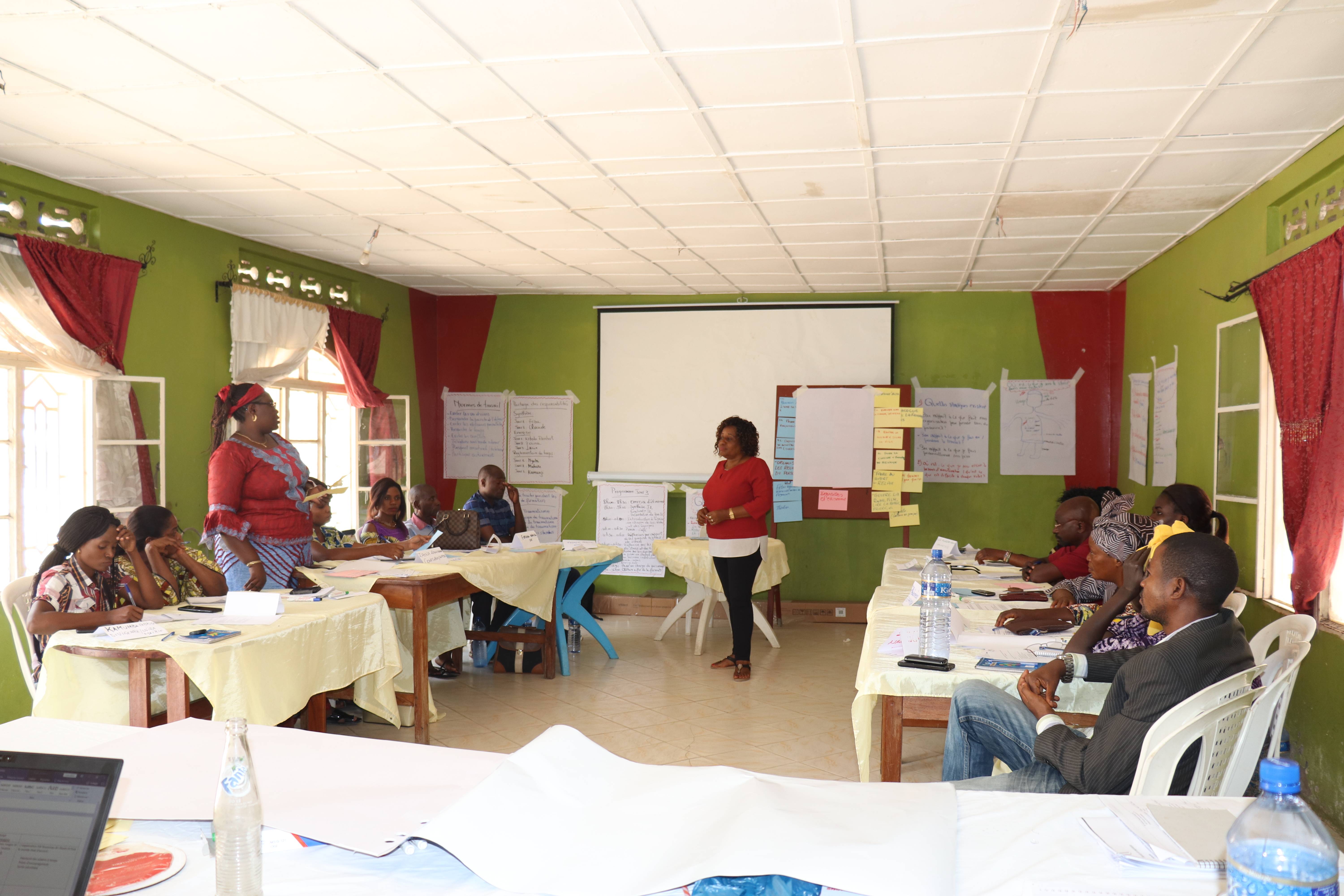 Atelier de renforcement des capacités de 20 agents de l’AFPDE en connaissances de base sur l’approche sensible du traumatisme et sur les standards dans le travail.